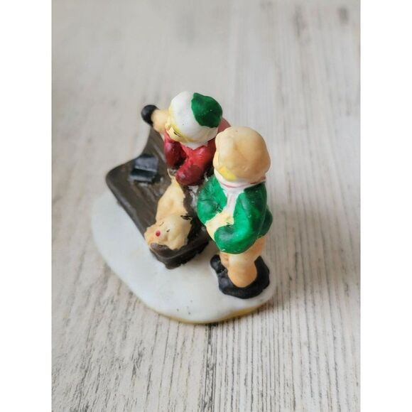 Ceramic kids children bench dog pet village accessory xmas - Picture 2 of 5